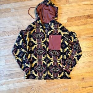 Southwestern Pattern Hooded Fleece Jacket - Yellow, Black, Maroon Size Small